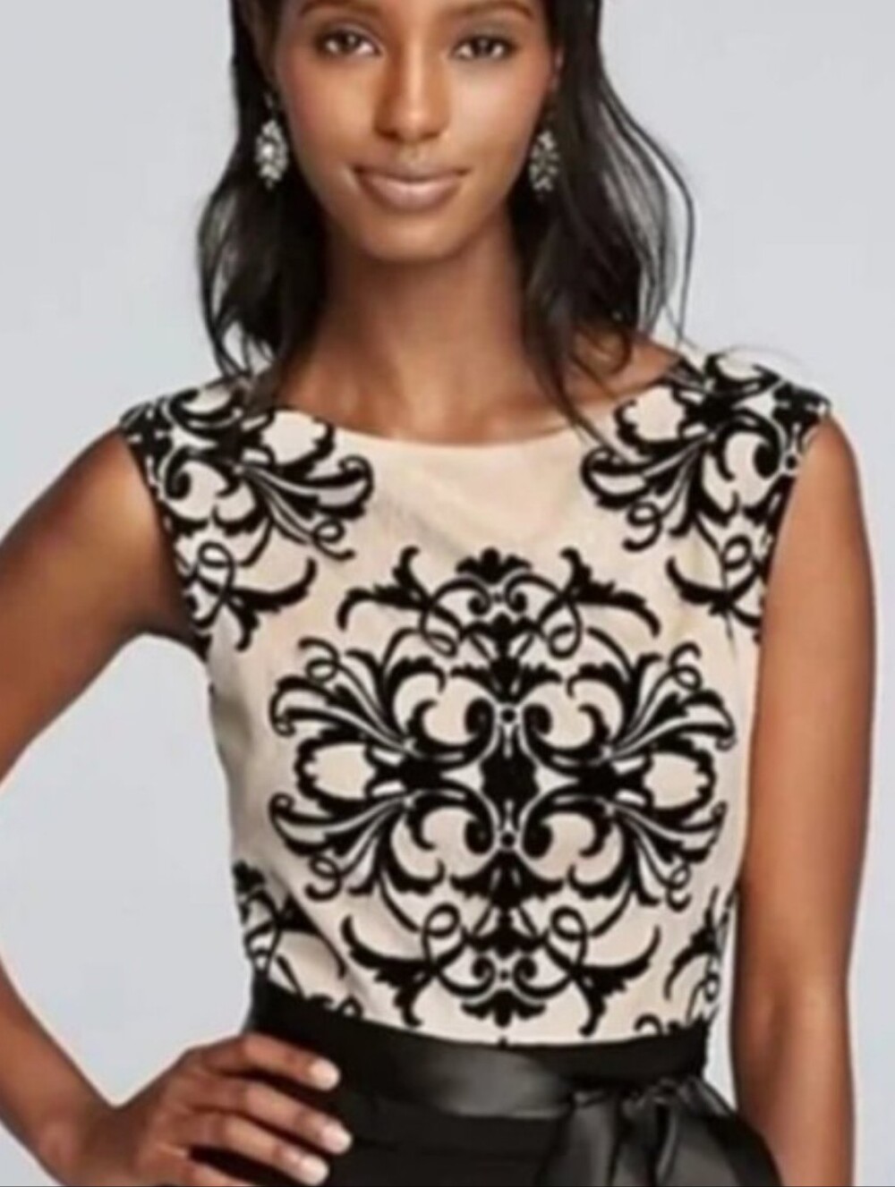 Sleeveless Flocked Lace Bodice with Sheer Trumpet Size 2P